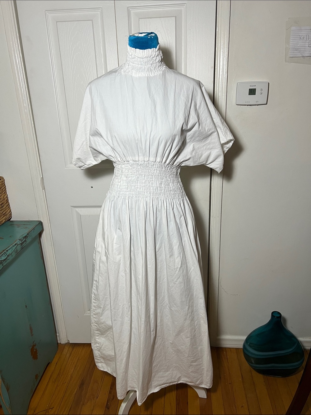 TOIT VOLANT White Cotton Midi Dress Smocked Women’s XS S